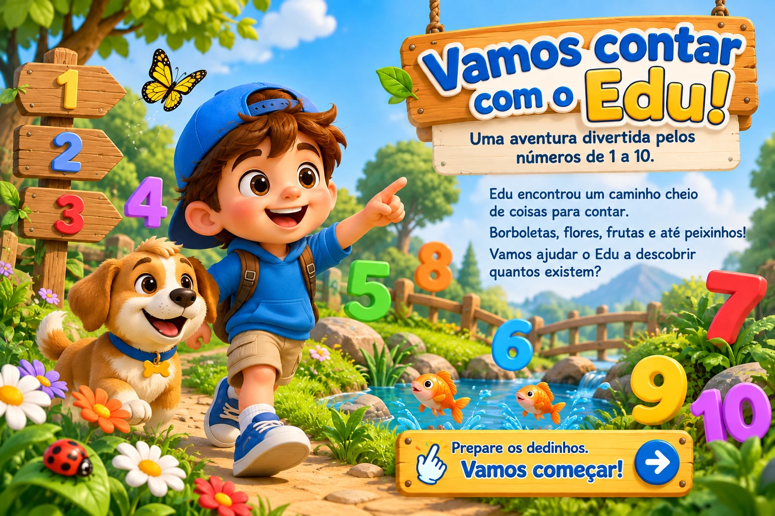 Edu e seu cachorrinho na aventura dos números